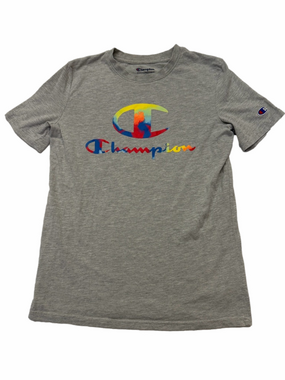 Champion Heather Gray Tee with Multicolor Rainbow Logo Youth Boy XL Activewear